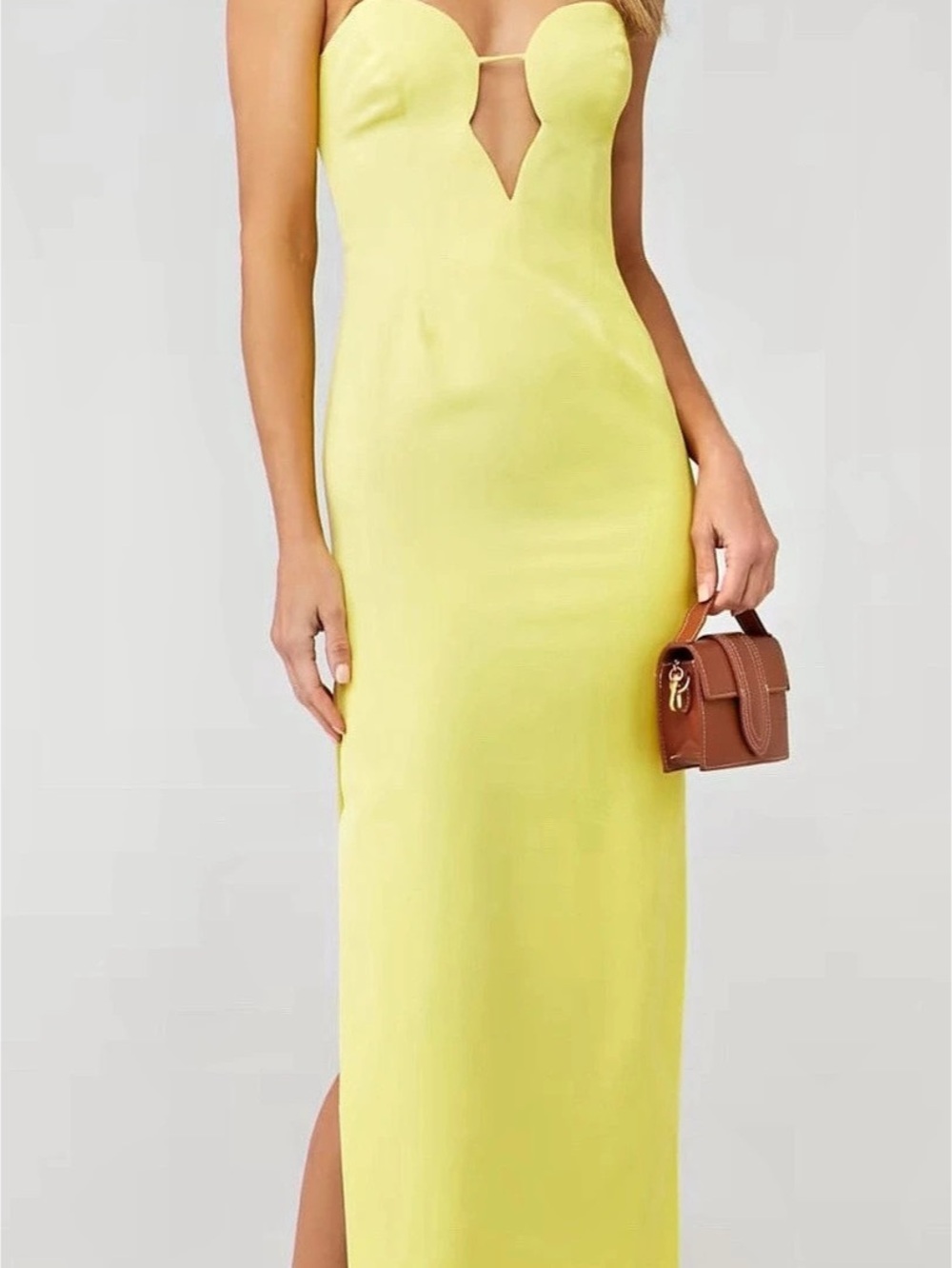 Bardot Strapless Midi Dress in Yellow